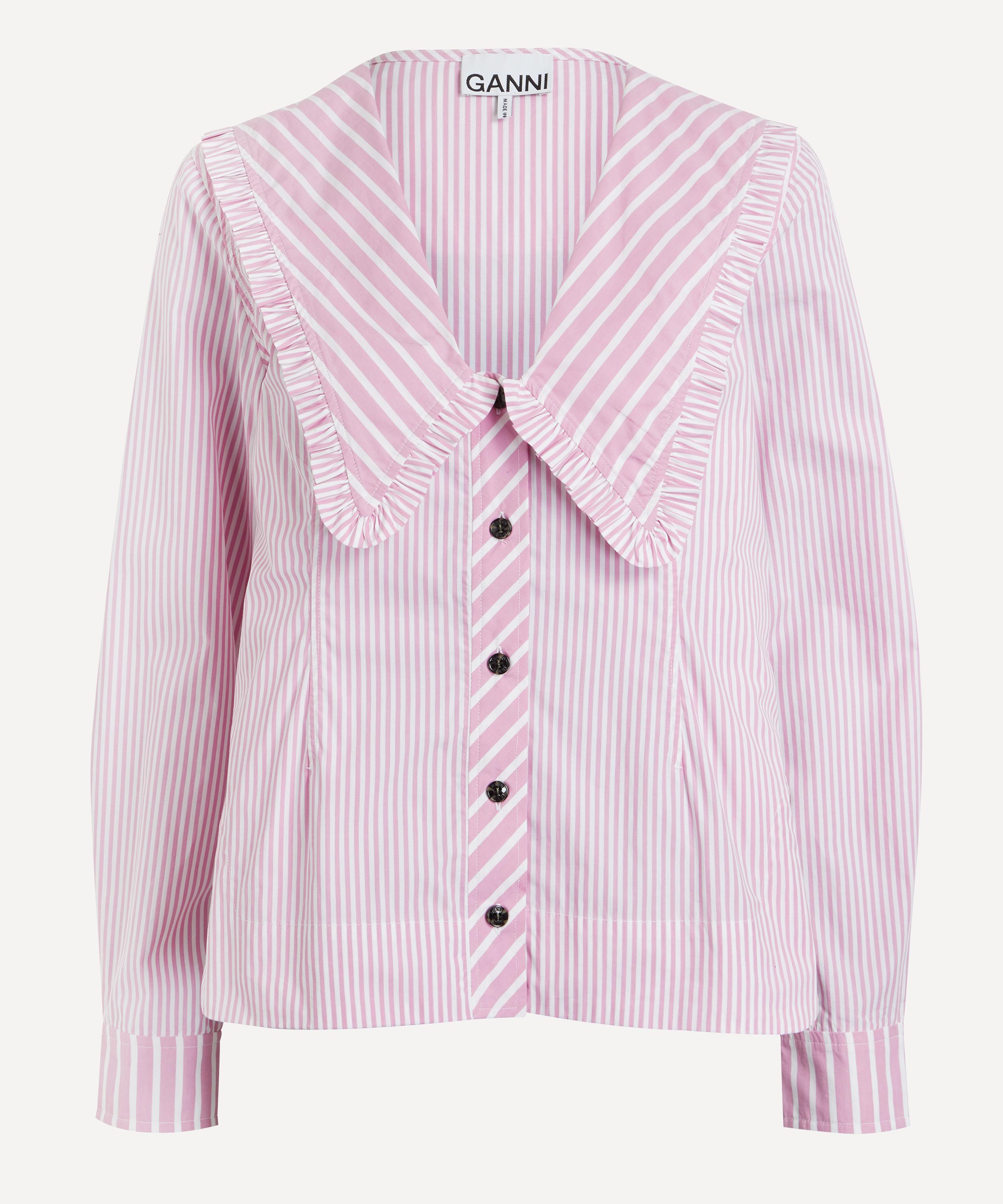 Ganni Striped Cotton V-Neck Collar Shirt | Liberty