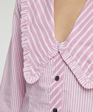 Ganni - Striped Cotton V-Neck Collar Shirt image number 4