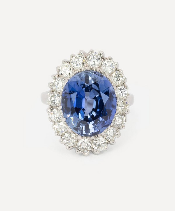 Kojis - 14ct White Gold Large Sapphire and Diamond Cluster Ring image number null