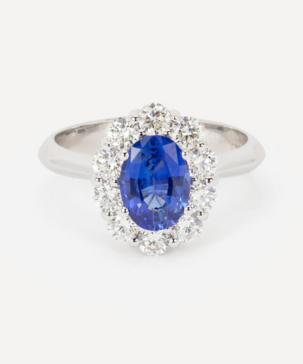 Kojis - 18ct White Gold Cornflower Blue Sapphire and Diamond Cluster Ring image number null