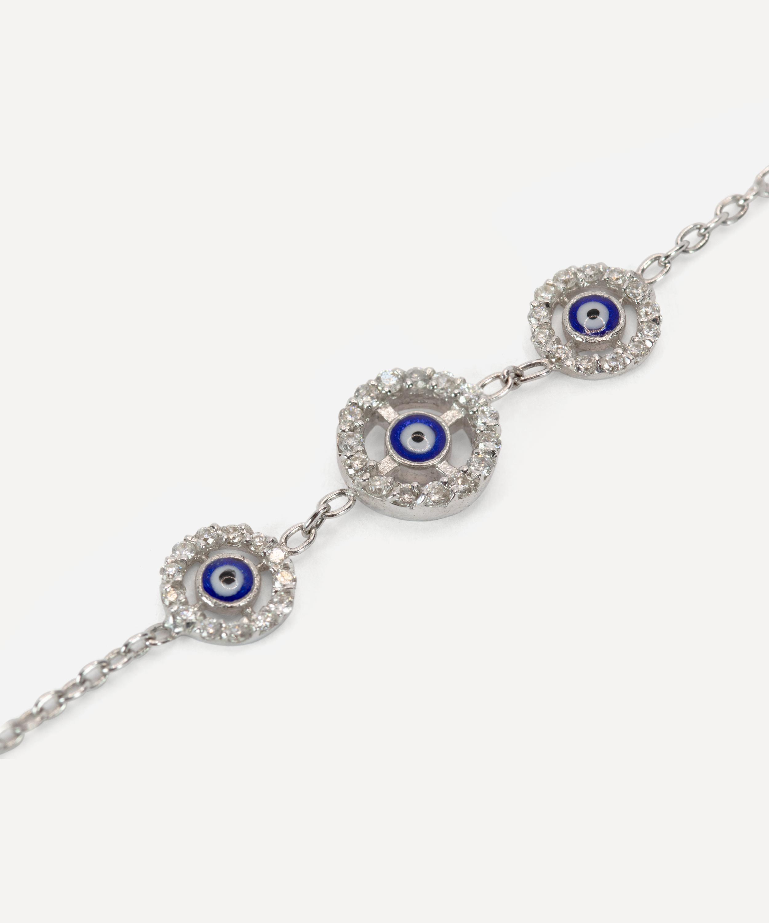 Kojis - 14ct White Gold Diamond Enamel Evil Eye Bracelet image number 1