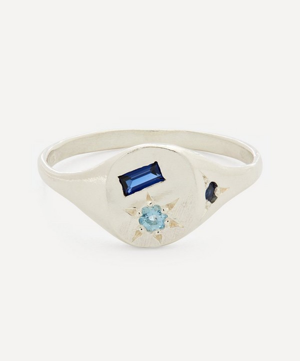 Seb Brown - Silver Neapolitan Blue Sapphire and Aquamarine Signet Ring image number null