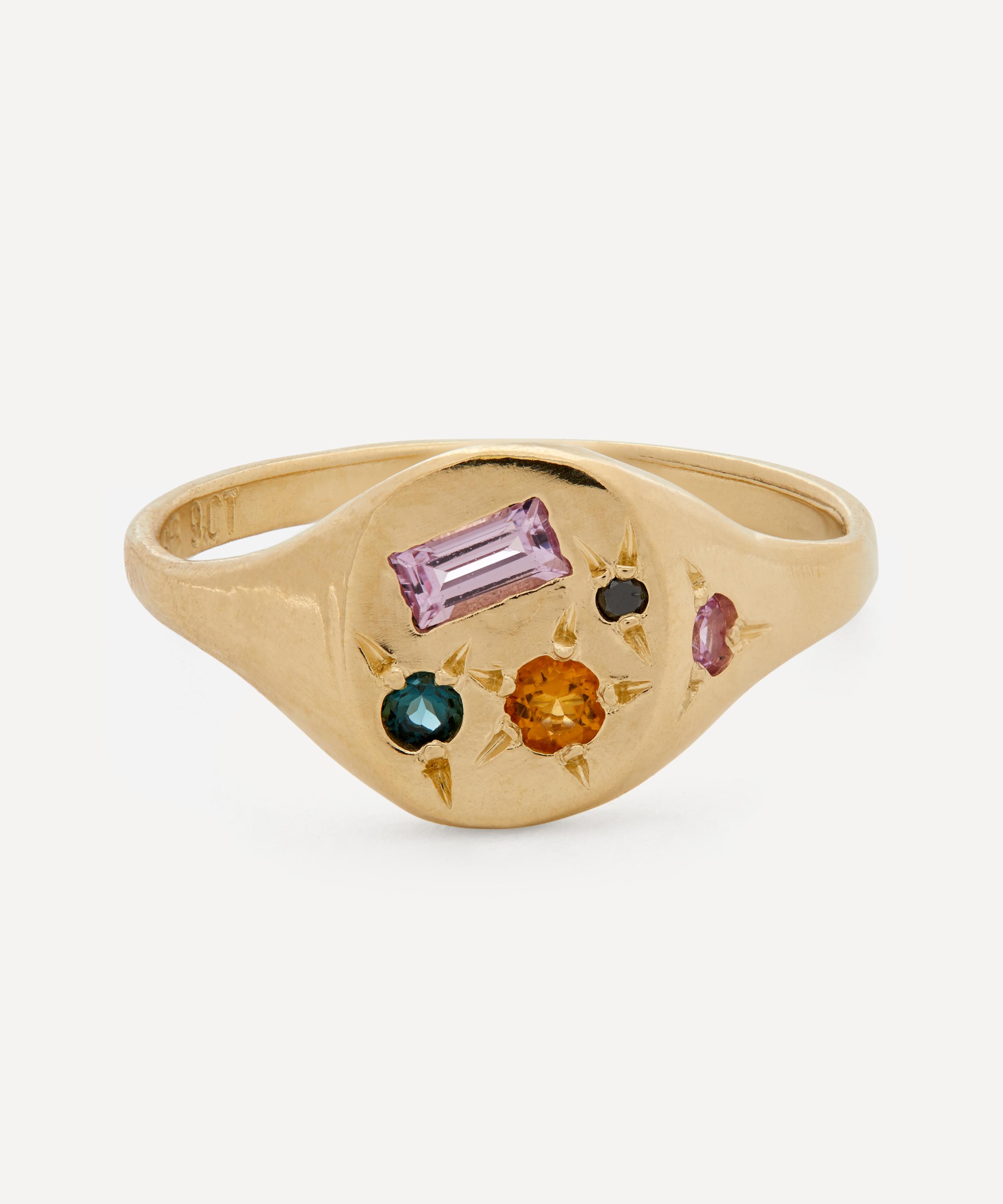 Seb Brown - 9ct Gold Neapolitan Purple Multi-Stone Signet Ring image number 0