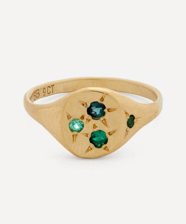 Seb Brown - 9ct Gold Neapolitan Green Multi-Stone Signet Ring image number 0