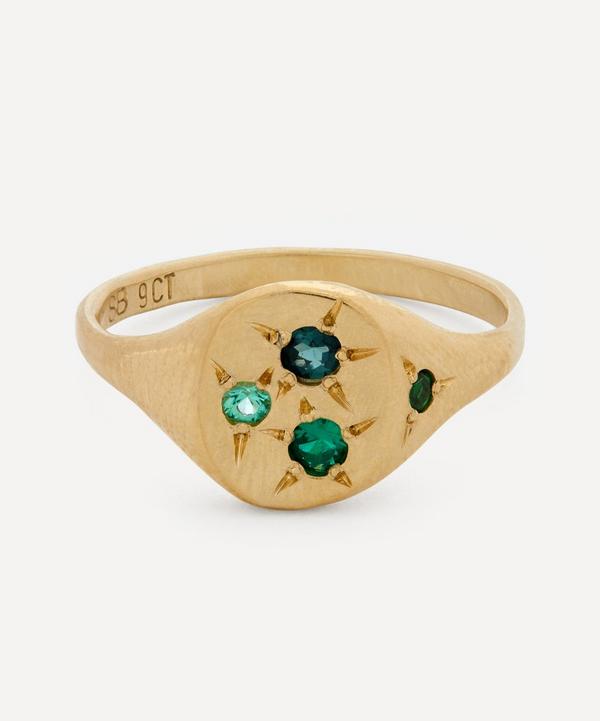 Seb Brown - 9ct Gold Neapolitan Green Multi-Stone Signet Ring image number null