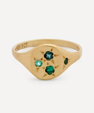 9ct Gold Neapolitan Green Multi-Stone Signet Ring