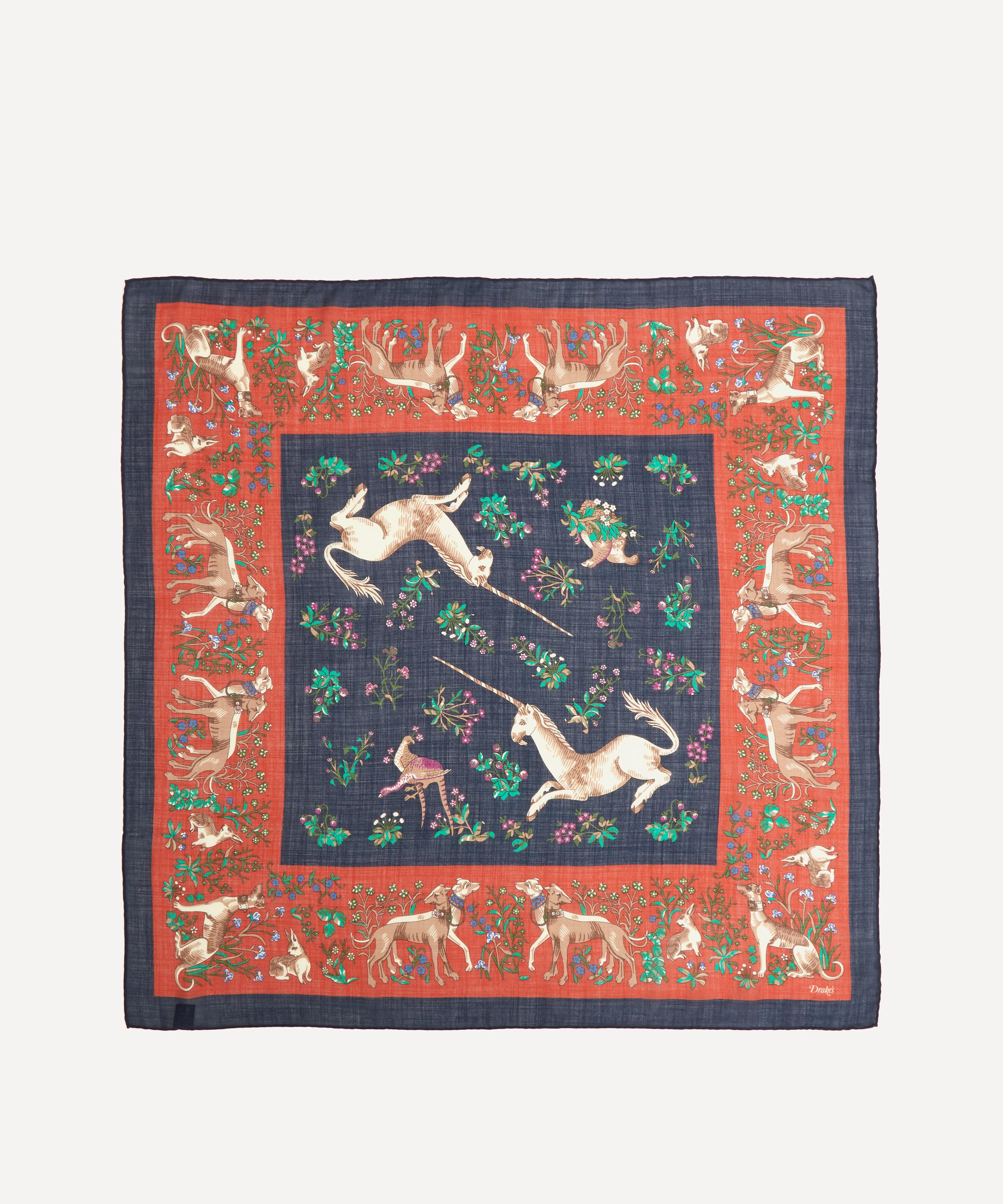 Black Unicorn Print Wool-Silk Square Scarf – Drakes US