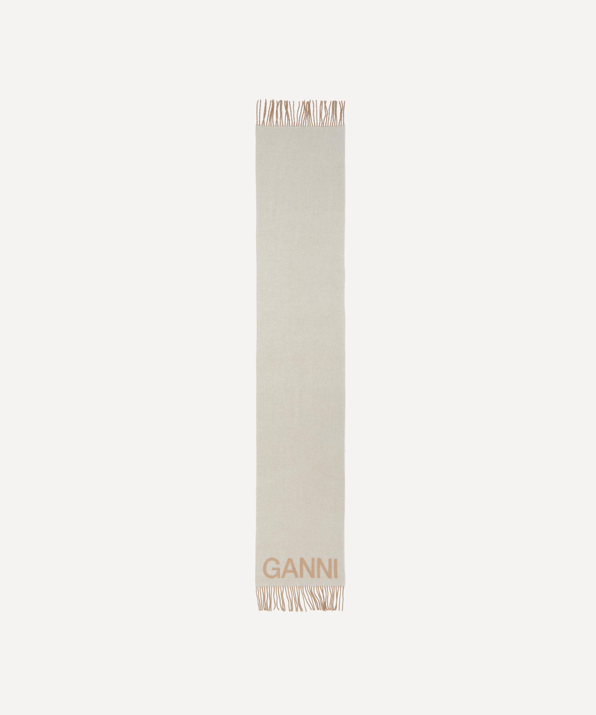 Ganni - Cream Fringed Wool Scarf image number 1