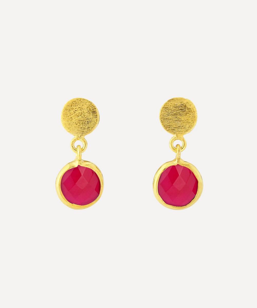 Auree - 18ct Gold Plated Vermeil Silver Salina Disc and Fuchsia Chalcedony Drop Earrings