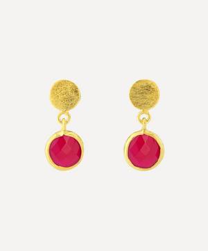 18ct Gold Plated Vermeil Silver Salina Disc and Fuchsia Chalcedony Drop Earrings