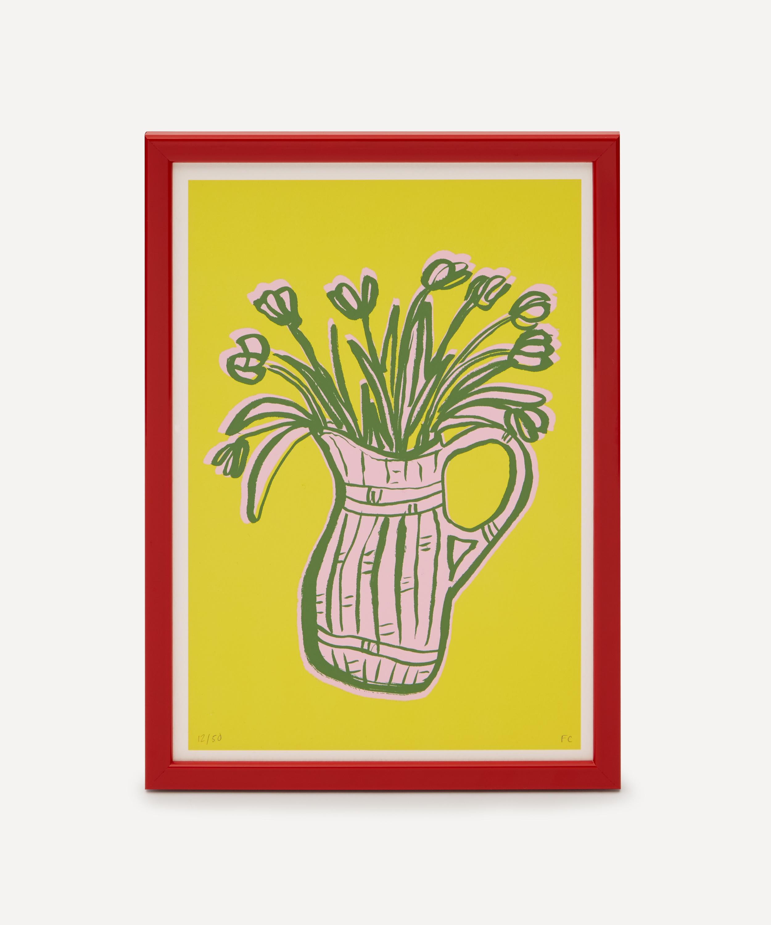 Frances Costelloe - Bamboo Vase with Tulips on Butter Yellow Framed A4 Giclée Print image number 0