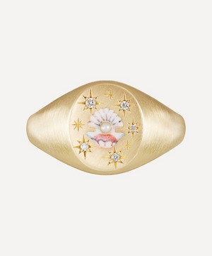 Cece Jewellery - 18ct Gold The Clam and Pearl Diamond Signet Ring image number 0