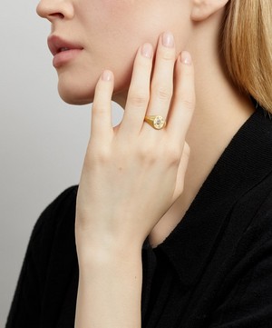 Cece Jewellery - 18ct Gold The Clam and Pearl Diamond Signet Ring image number 1