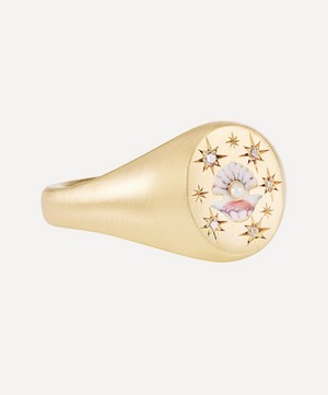 Cece Jewellery - 18ct Gold The Clam and Pearl Diamond Signet Ring image number 2
