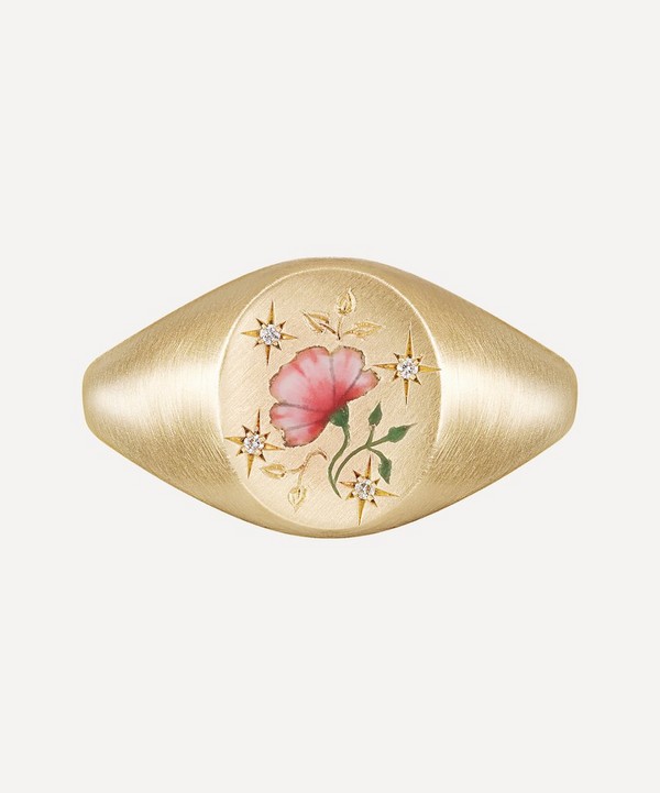 Cece Jewellery - 18ct Gold The Rose and Diamond Signet Ring image number null