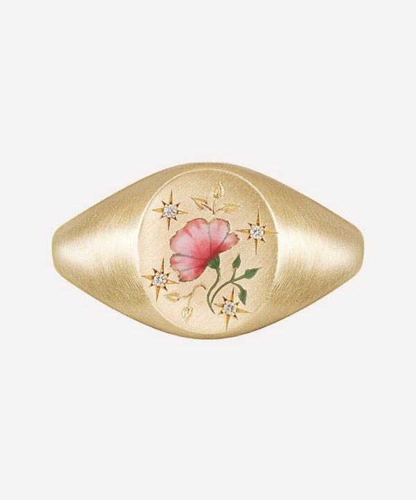 Cece Jewellery - 18ct Gold The Rose and Diamond Signet Ring