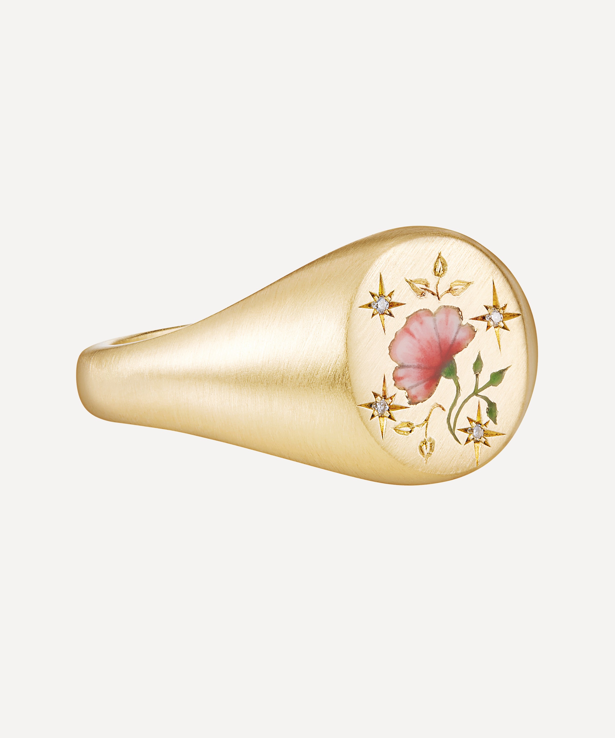 Cece Jewellery - 18ct Gold The Rose and Diamond Signet Ring image number 2