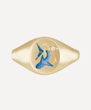18ct Gold The Shark and Anchor Diamond Signet Ring