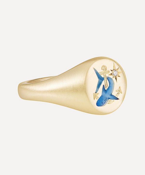 Cece Jewellery - 18ct Gold The Shark and Anchor Diamond Signet Ring image number 2