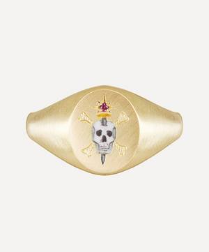 18ct Gold The Skull and Sword Ruby Signet Ring