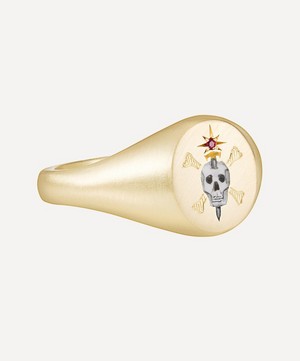 Cece Jewellery - 18ct Gold The Skull and Sword Ruby Signet Ring image number 2