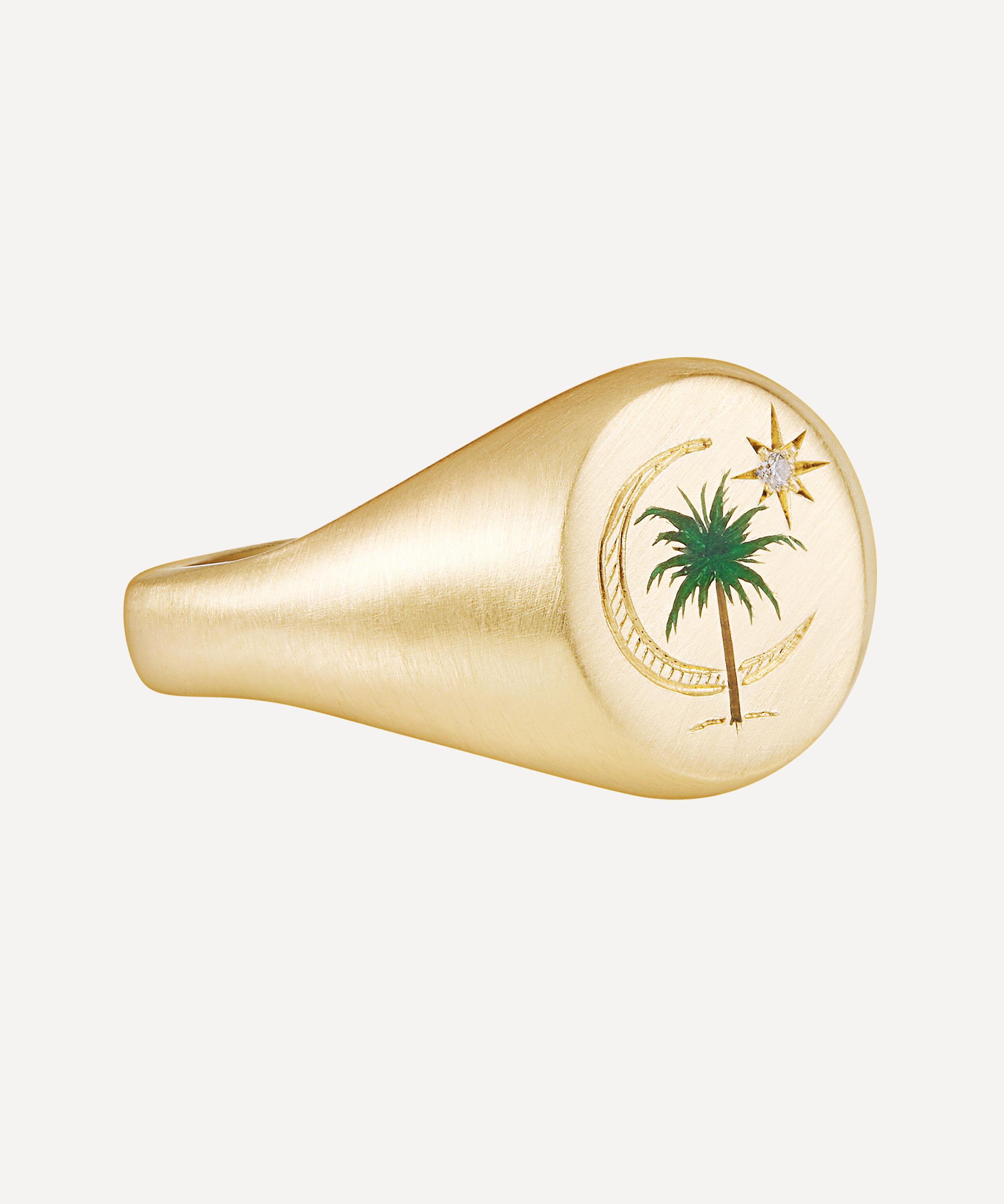 Cece Jewellery 18ct Gold The Palm and Moon Diamond Signet