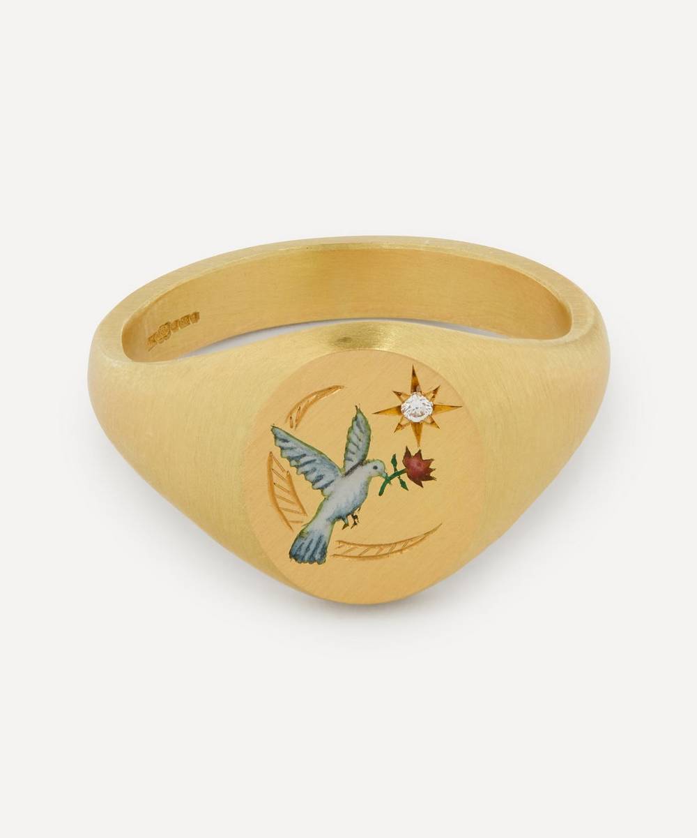 Cece Jewellery - 18ct Gold The Dove and Rose Diamond Signet Ring