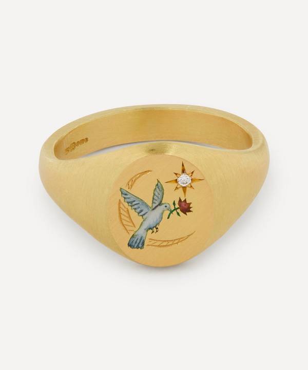 Cece Jewellery - 18ct Gold The Dove and Rose Diamond Signet Ring image number 0