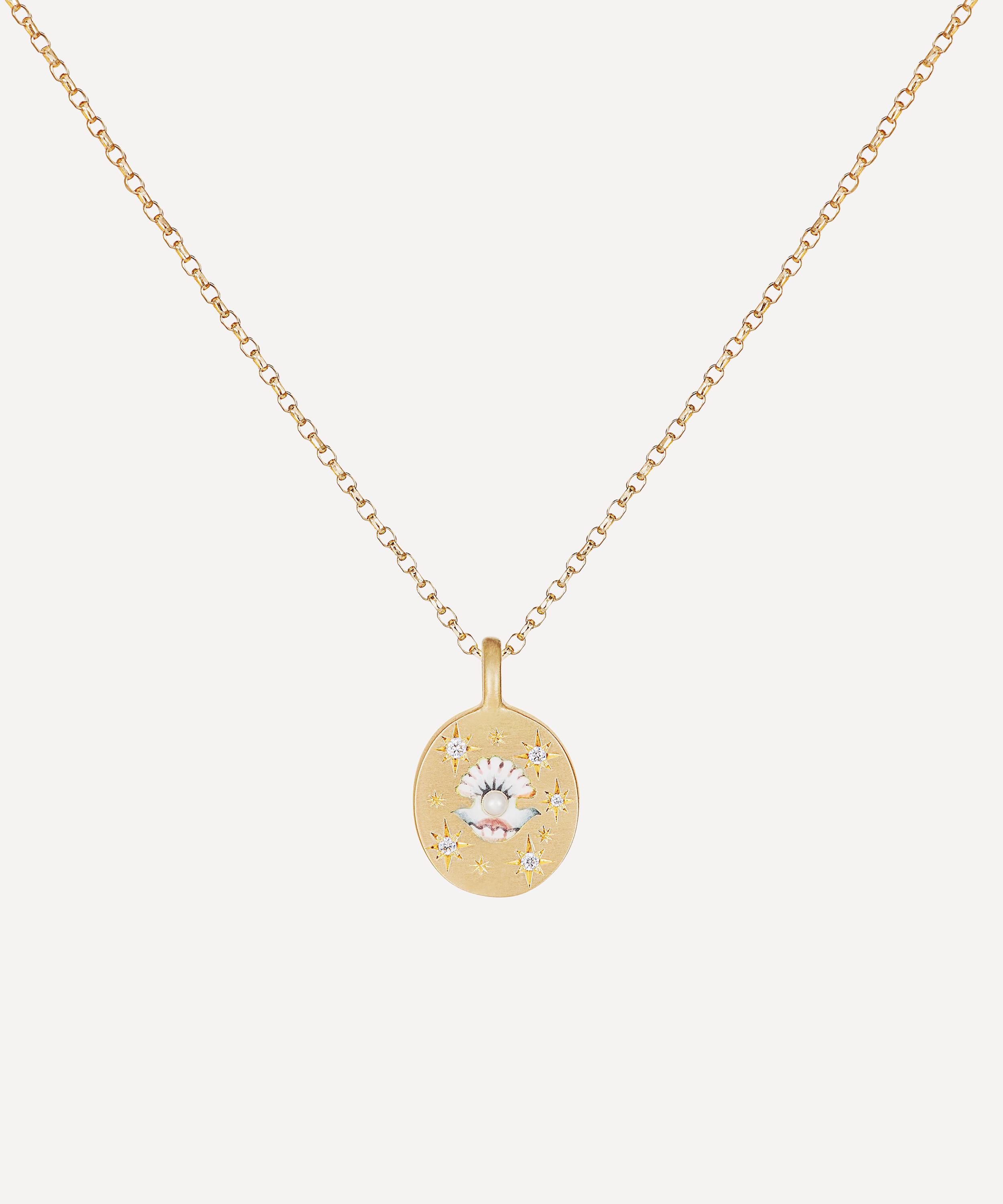 Cece Jewellery - 18ct Gold The Clam and Pearl Diamond Pendant Necklace image number 