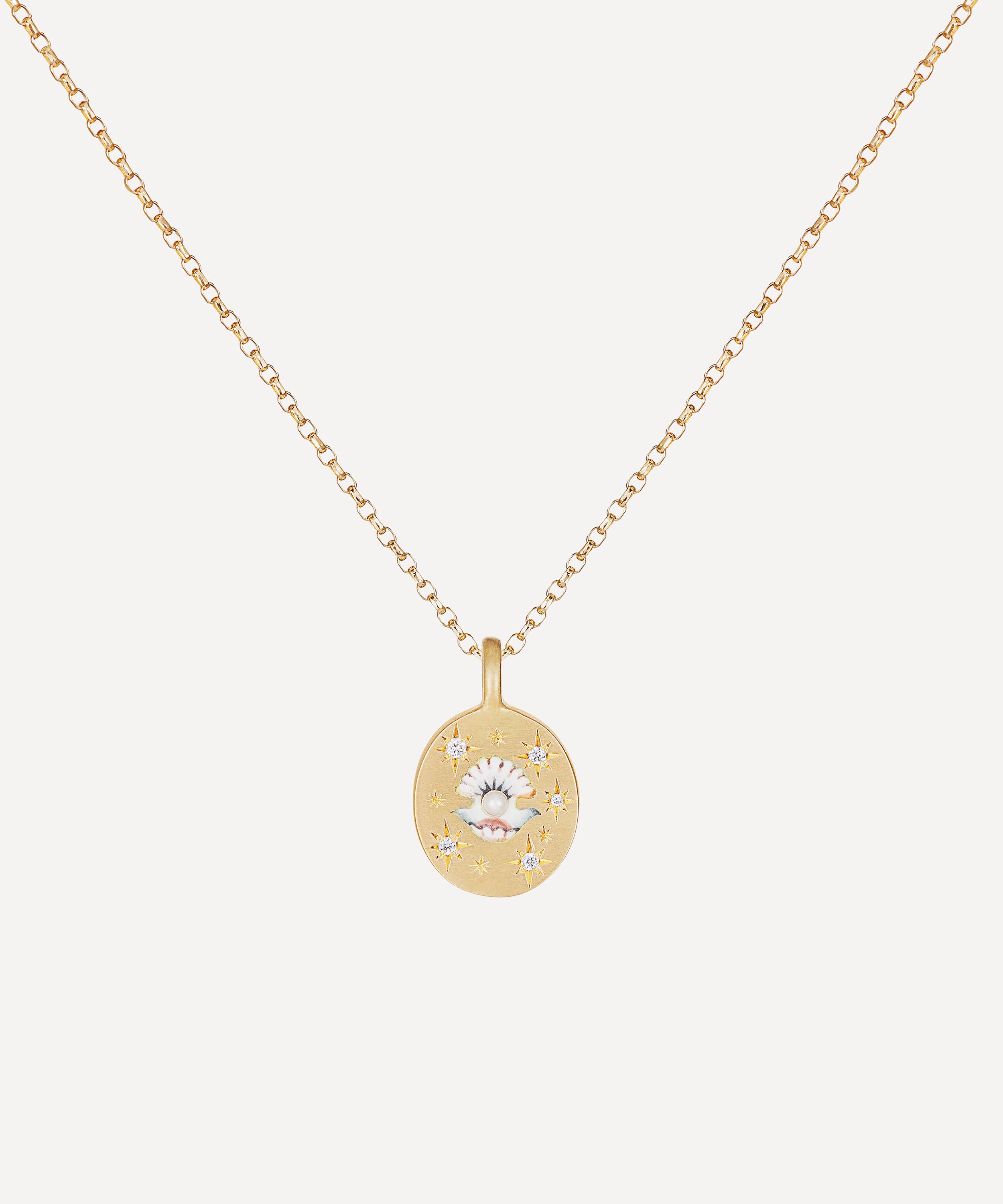 Cece Jewellery - 18ct Gold The Clam and Pearl Diamond Pendant Necklace