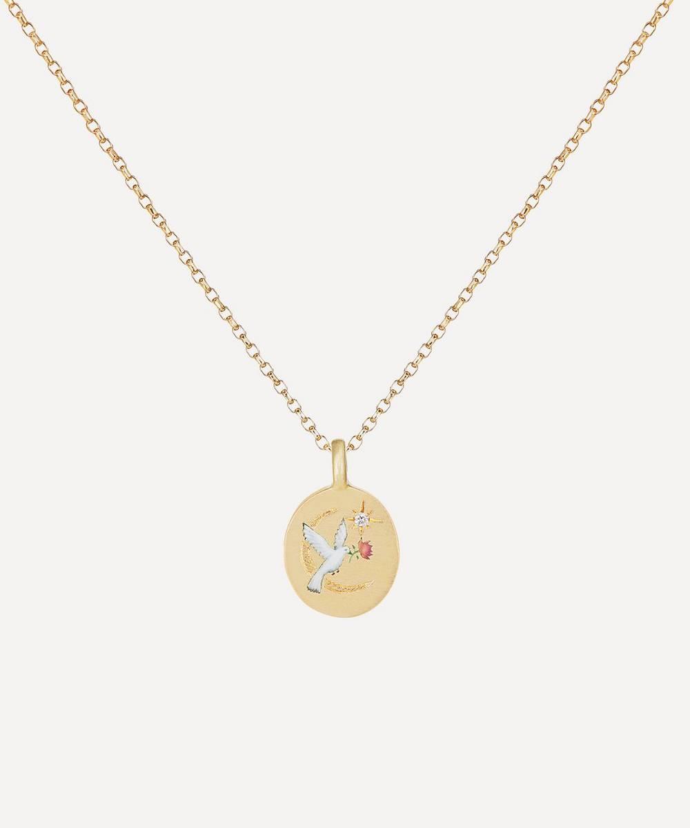 Cece Jewellery - 18ct Gold The Dove and Rose Diamond Pendant Necklace