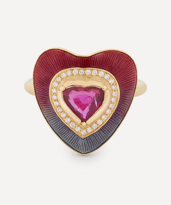 Brooke Gregson - 18ct Gold Ruby and Diamond Enamel Heart Ring image number 0