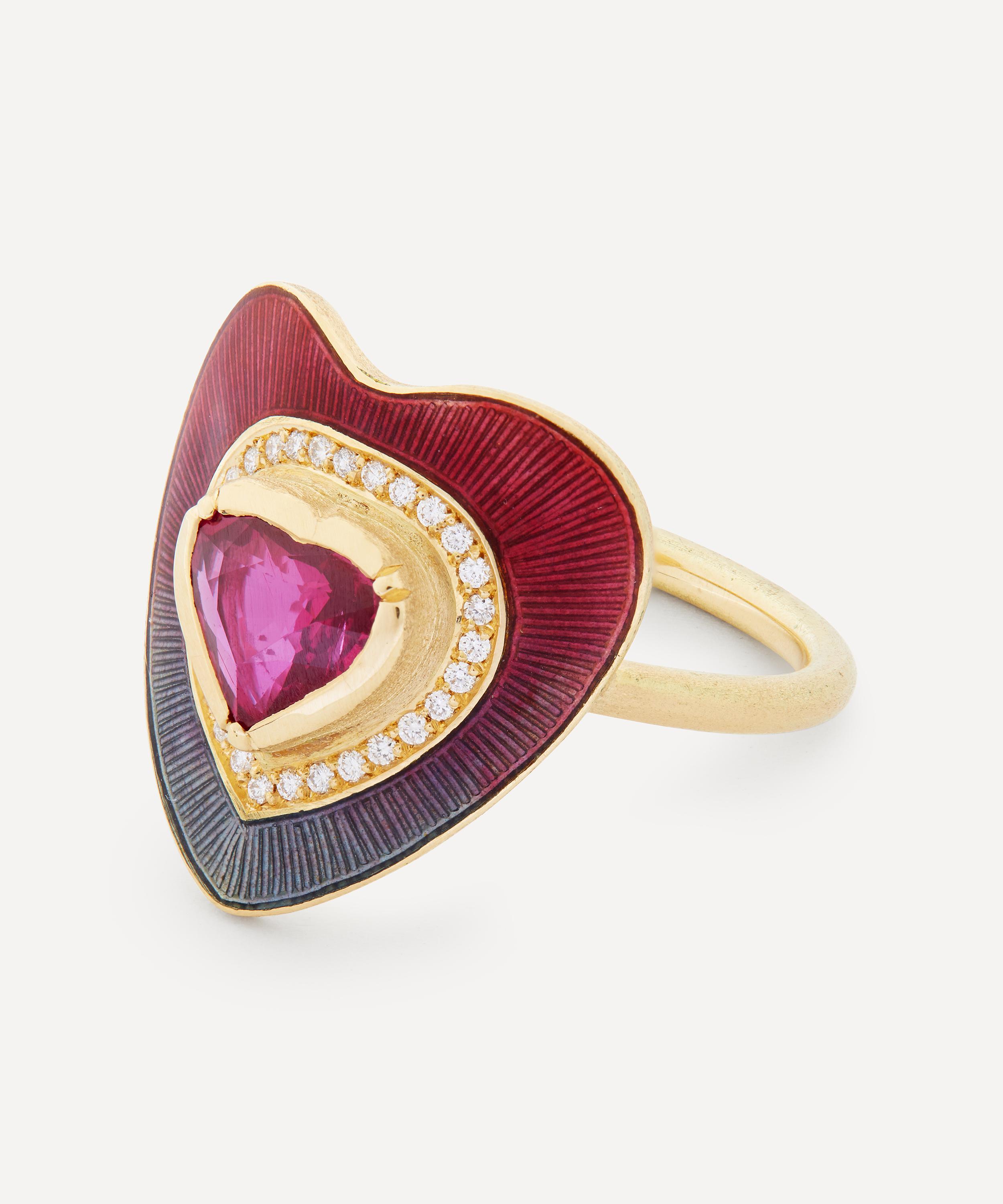 Brooke Gregson - 18ct Gold Ruby and Diamond Enamel Heart Ring image number 2