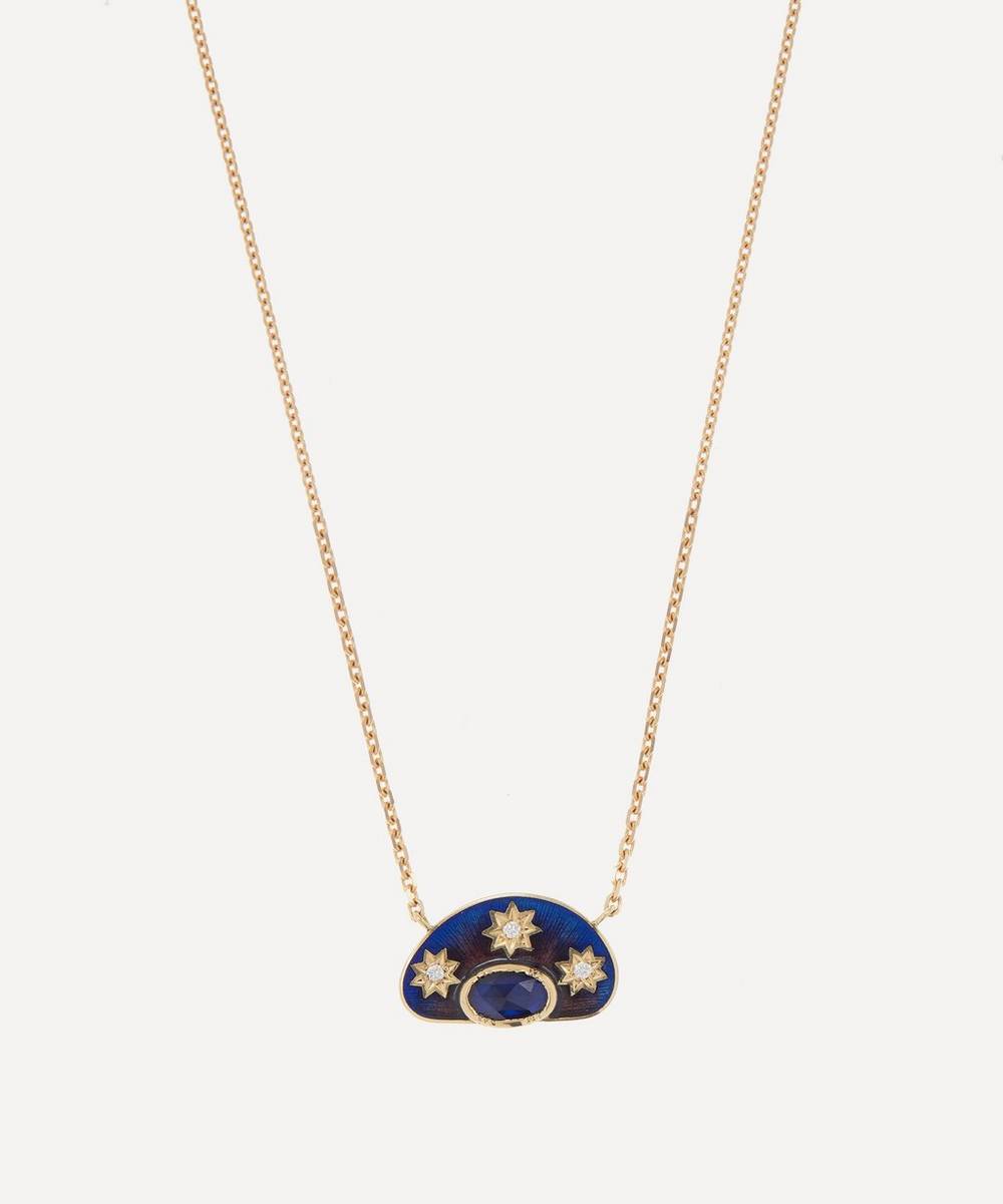 Brooke Gregson - 18ct Gold Stargaze Sapphire and Diamond Enamel Pendant Necklace