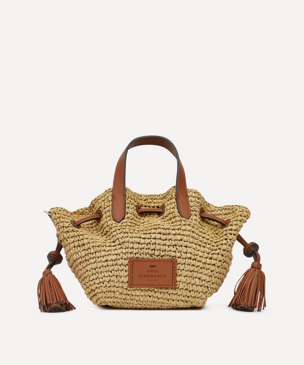 Anya Hindmarch - Small Raffia and Leather Drawstring Tote Bag image number null