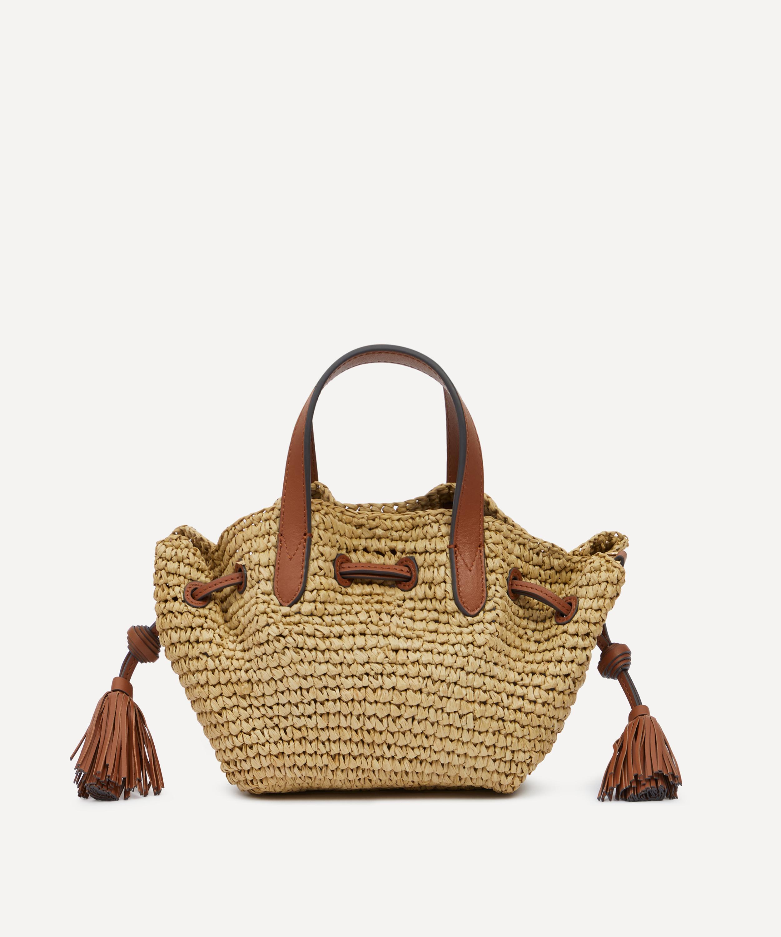 Anya Hindmarch Small Raffia and Leather Drawstring Tote Bag