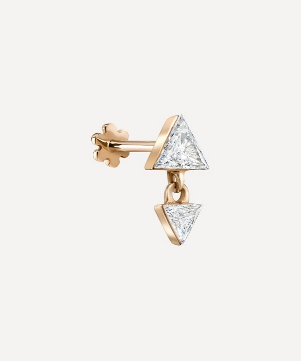 Maria Tash - 18ct 4mm and 3mm Invisible Set Triangle Diamond Dangle Threaded Earring image number null