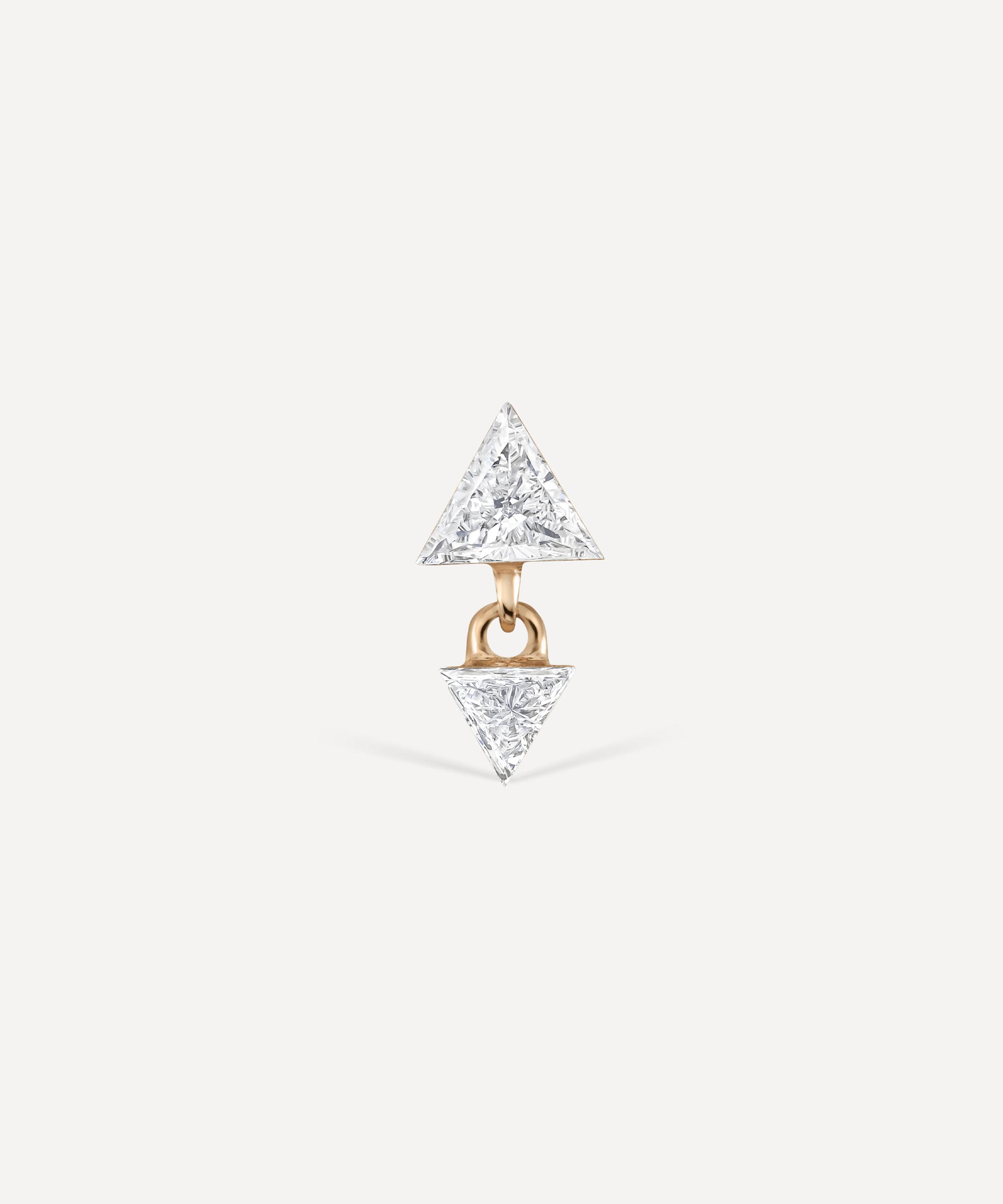 Maria Tash - 18ct 4mm and 3mm Invisible Set Triangle Diamond Dangle Threaded Earring image number 1