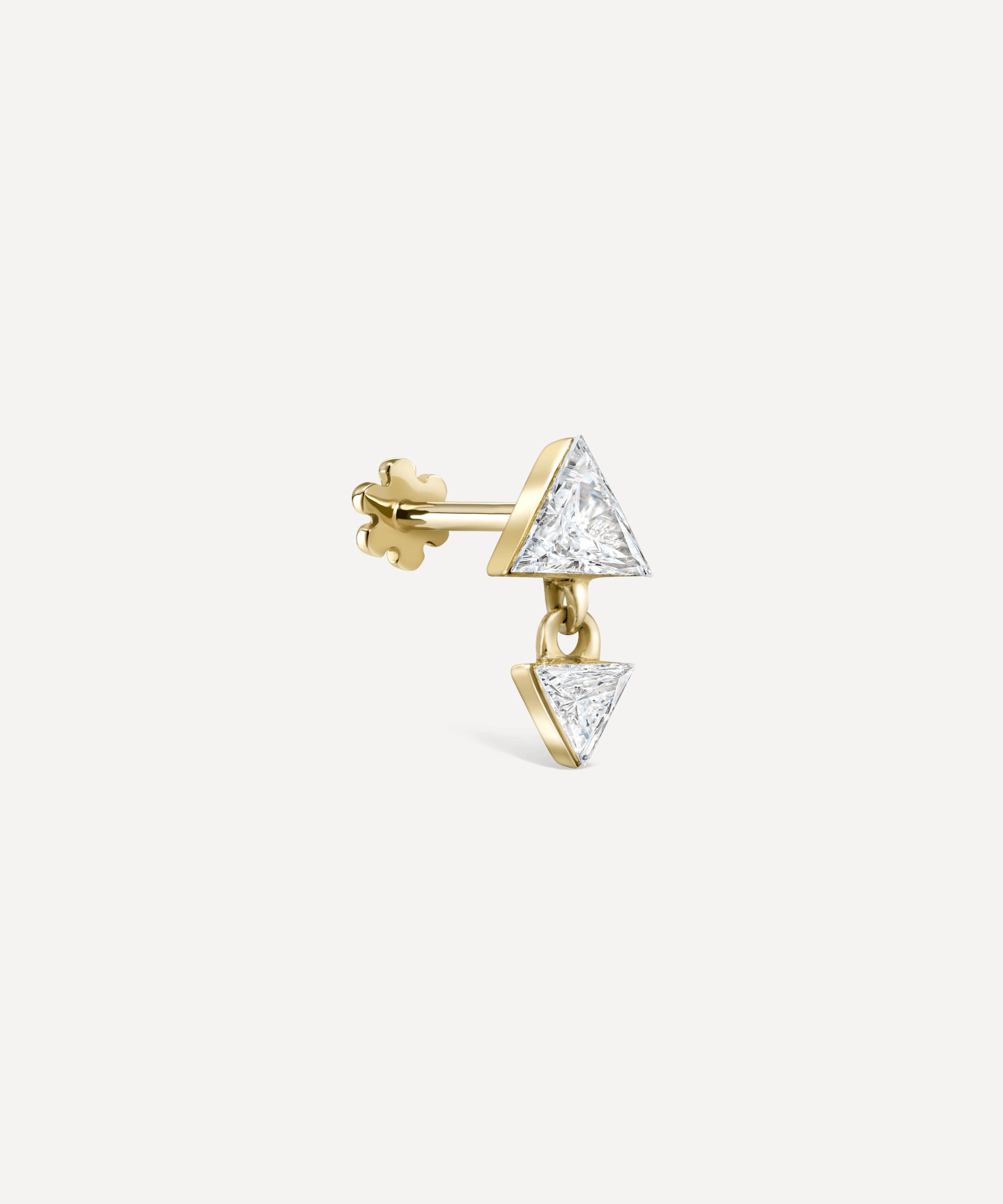 Maria Tash - 18ct 4mm and 3mm Invisible Set Triangle Diamond Dangle Threaded Earring image number 0