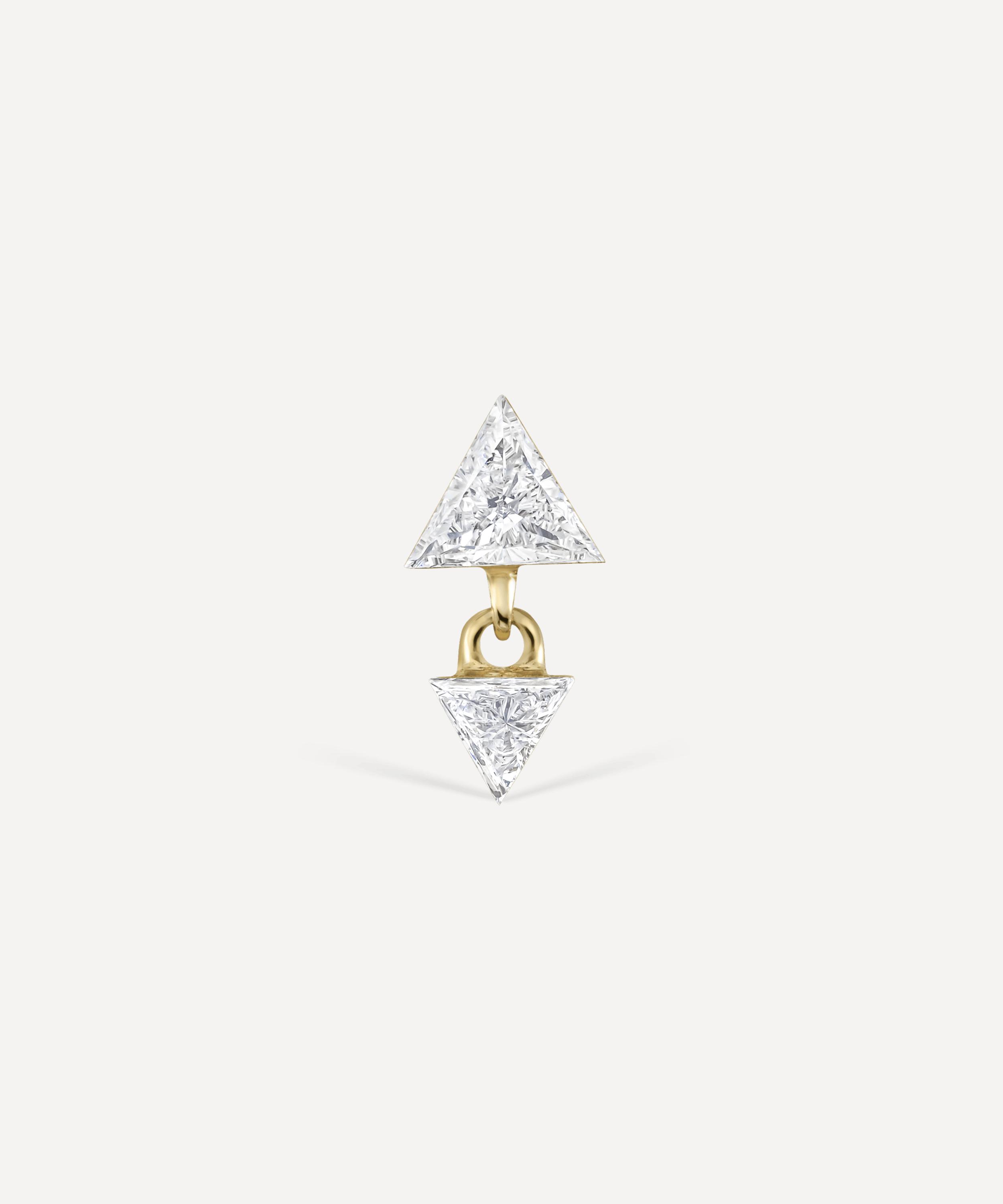 Maria Tash - 18ct 4mm and 3mm Invisible Set Triangle Diamond Dangle Threaded Earring image number 2