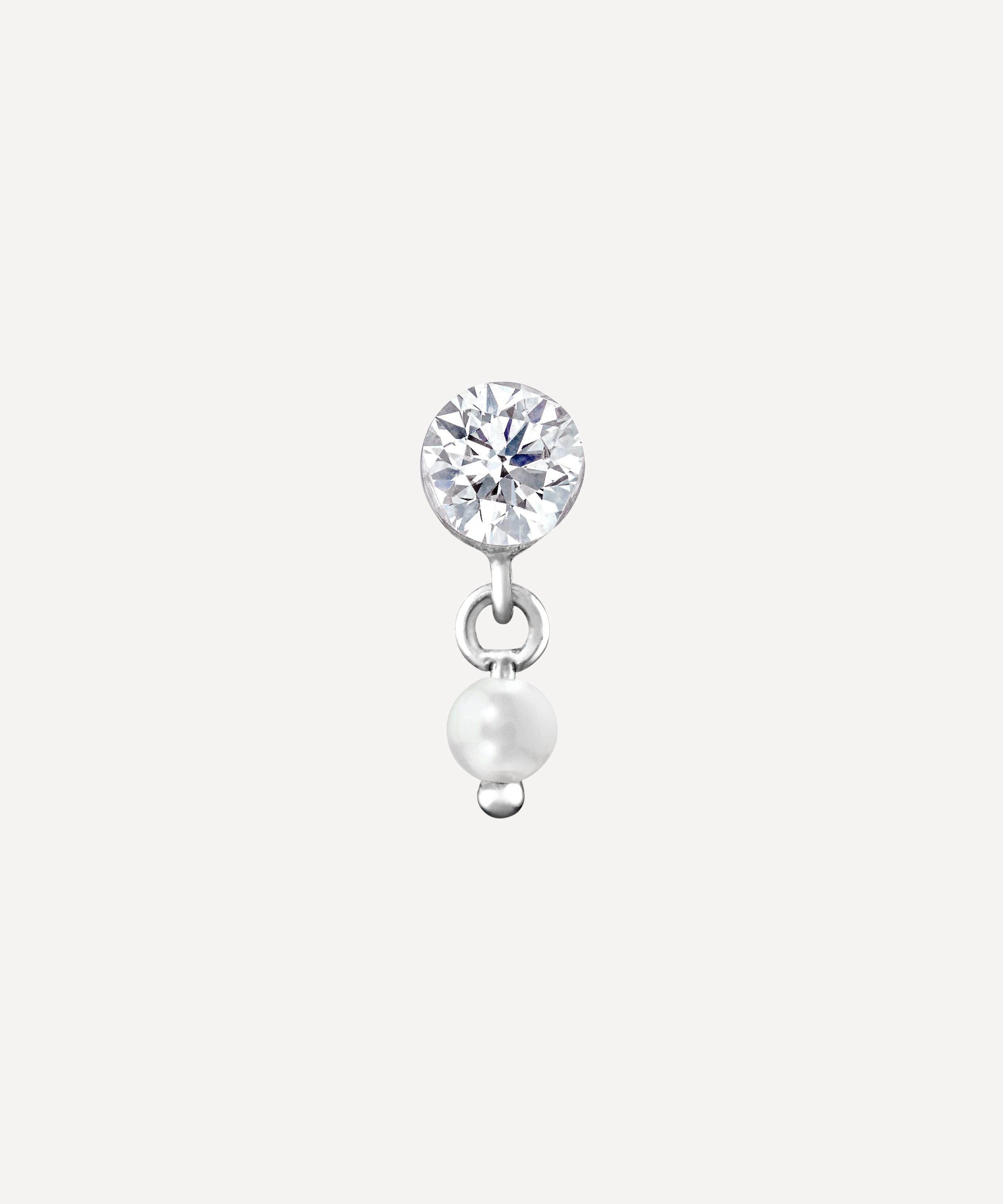 Maria Tash - 18ct 3mm Invisible Set Diamond and Pearl Dangle Threaded Stud Earring image number 2