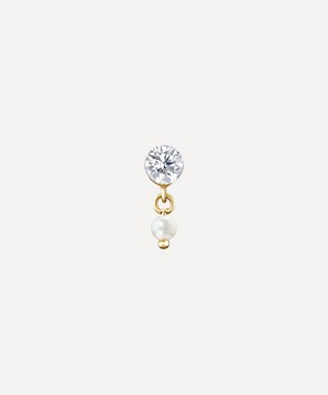 Maria Tash - 18ct 3mm Invisible Set Diamond and Pearl Dangle Threaded Stud Earring image number 1