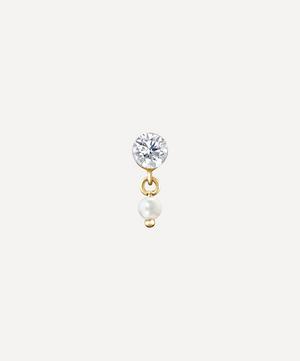 Maria Tash - 18ct 3mm Invisible Set Diamond and Pearl Dangle Threaded Stud Earring image number 1