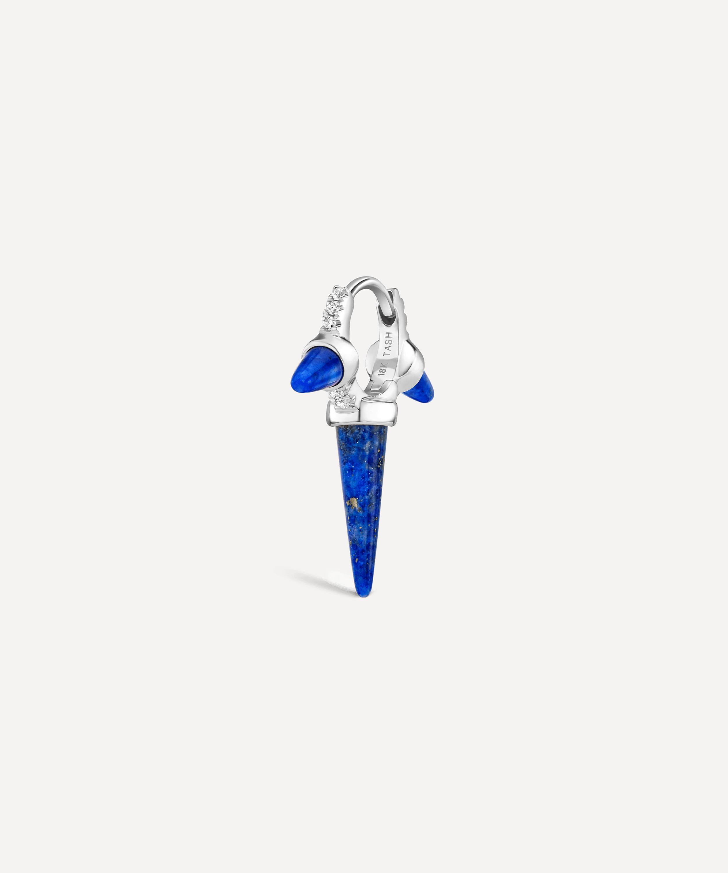 Maria Tash - 18ct 6.5mm Triple Long Lapis Spike Diamond Eternity Single Hoop Earring image number 0