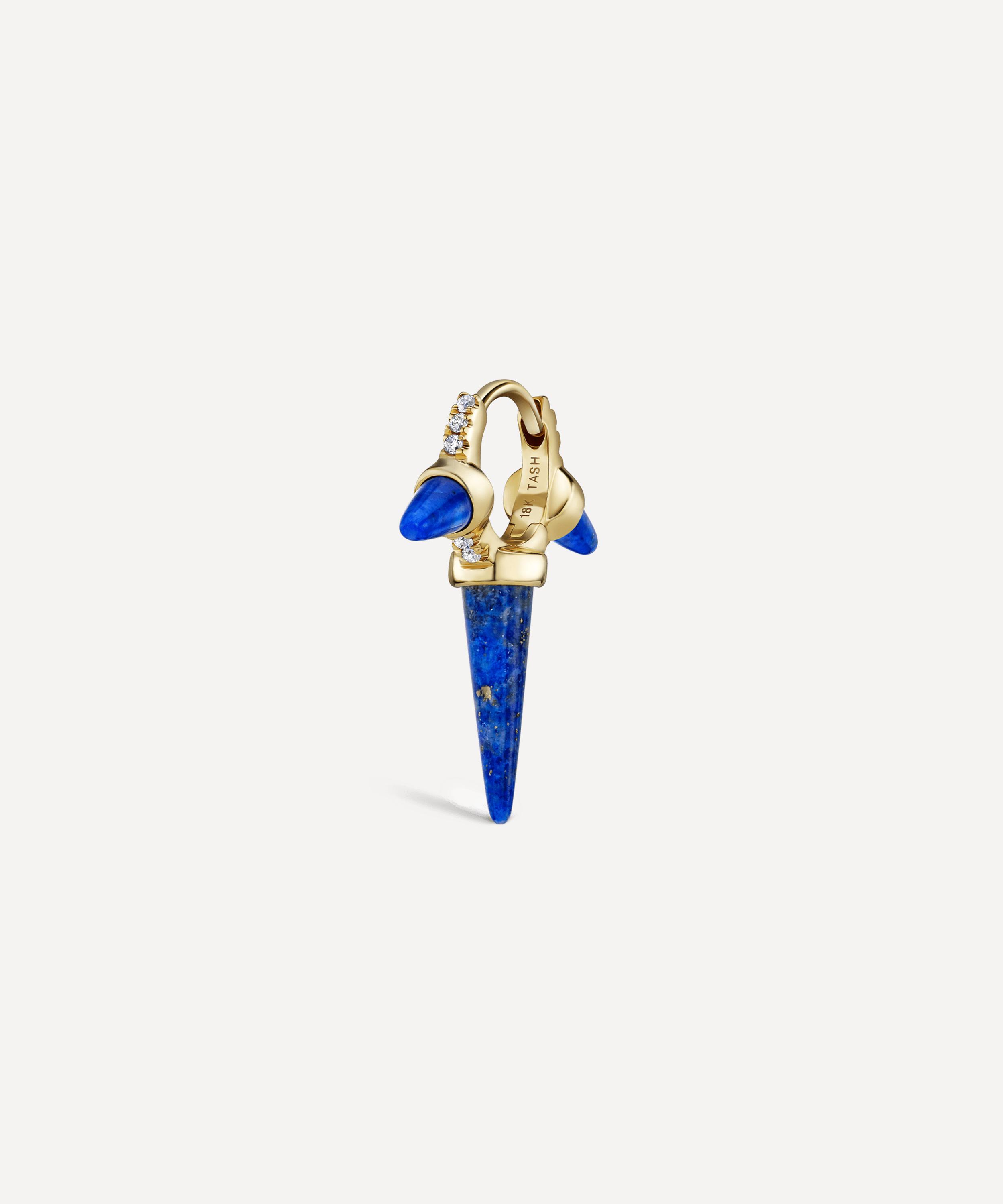 Maria Tash - 18ct 6.5mm Triple Long Lapis Spike Diamond Eternity Single Hoop Earring image number 0