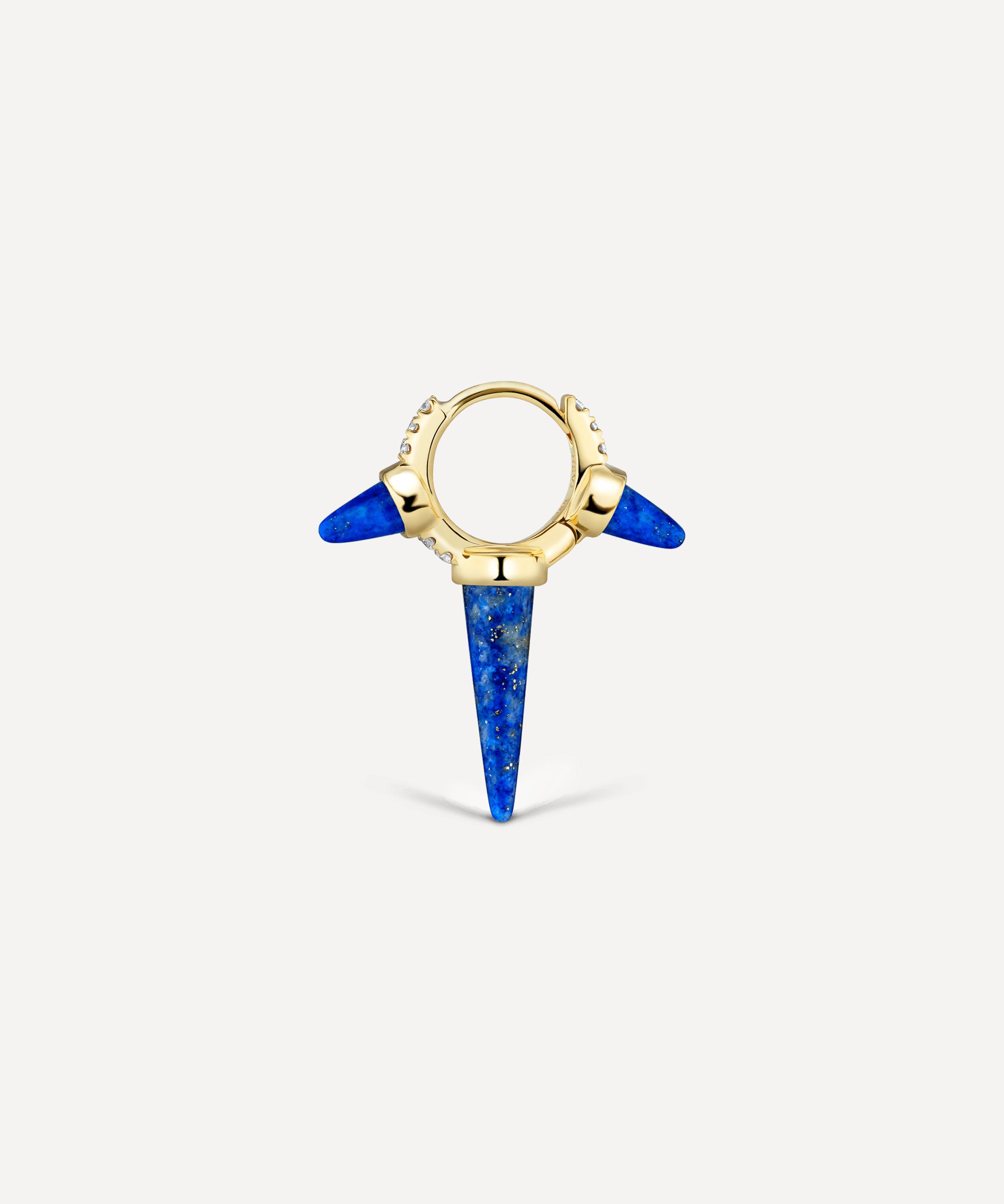 Maria Tash - 18ct 6.5mm Triple Long Lapis Spike Diamond Eternity Single Hoop Earring image number 1