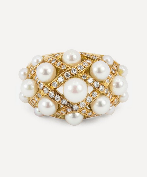 Kojis - 18ct Gold Pearl and Diamond Criss-Cross Ring image number null