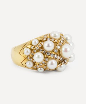 Kojis - 18ct Gold Pearl and Diamond Criss-Cross Ring image number 1