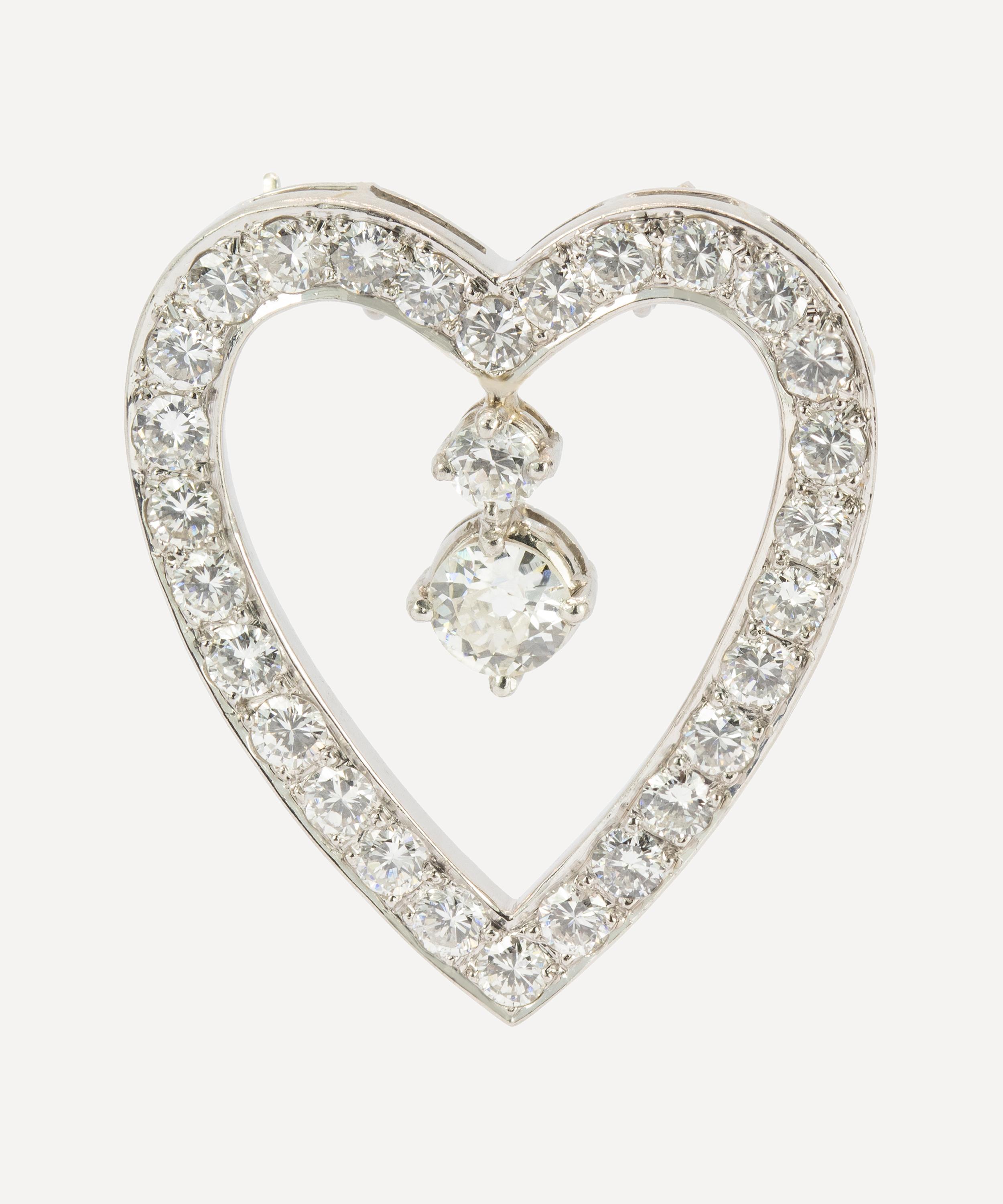 Kojis Platinum Diamond Heart Brooch Pendant Liberty