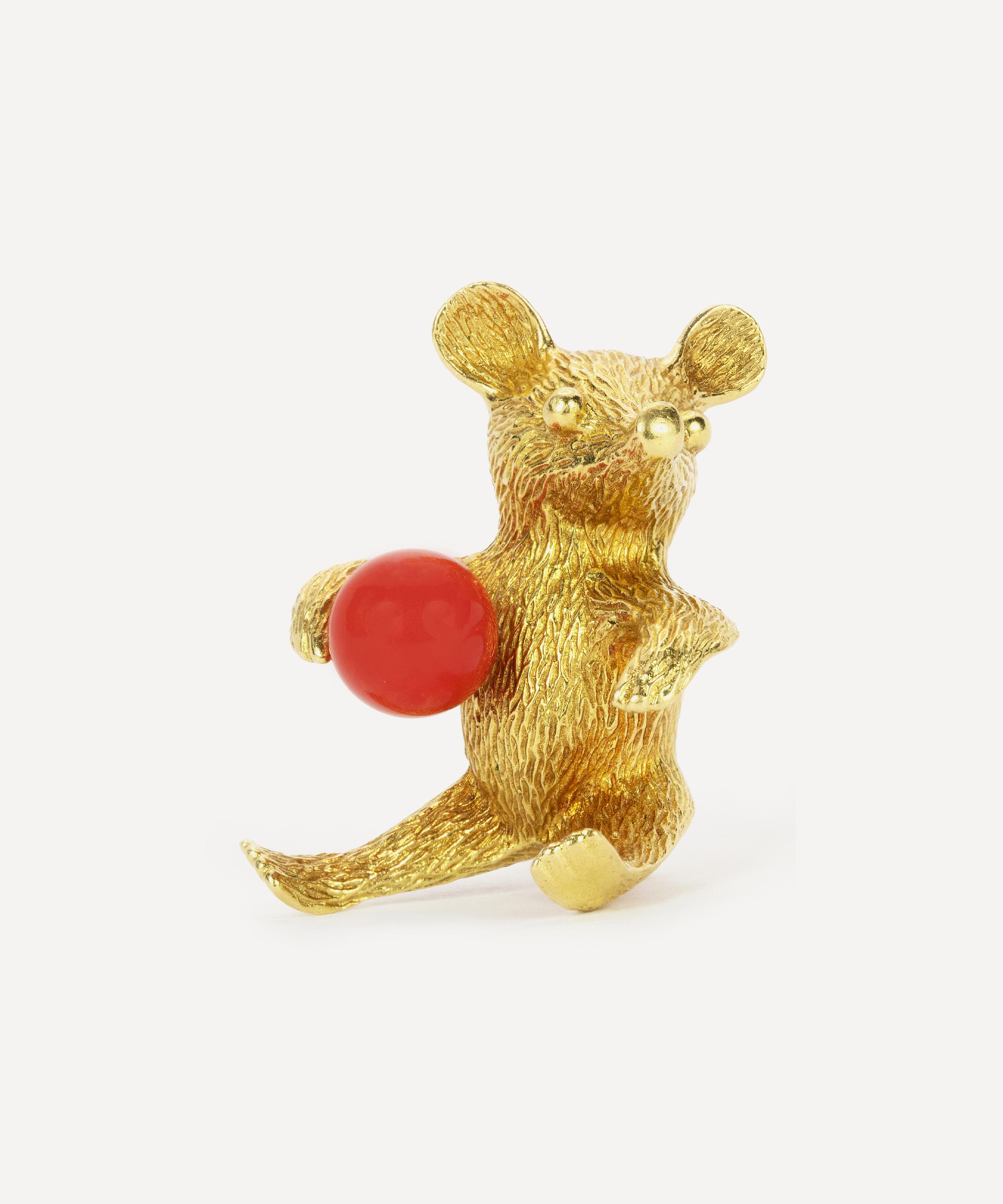 Kojis - 18ct Gold Coral Teddy Bear Brooch image number 1